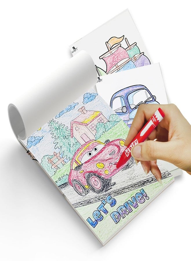 iCraft Vehicle Coloring Pad for Toddlers & Preschoolers - 24 Pages of Cars, Planes, Trains & More + 10 Crayons - Kids Art Set Gift - Image 4